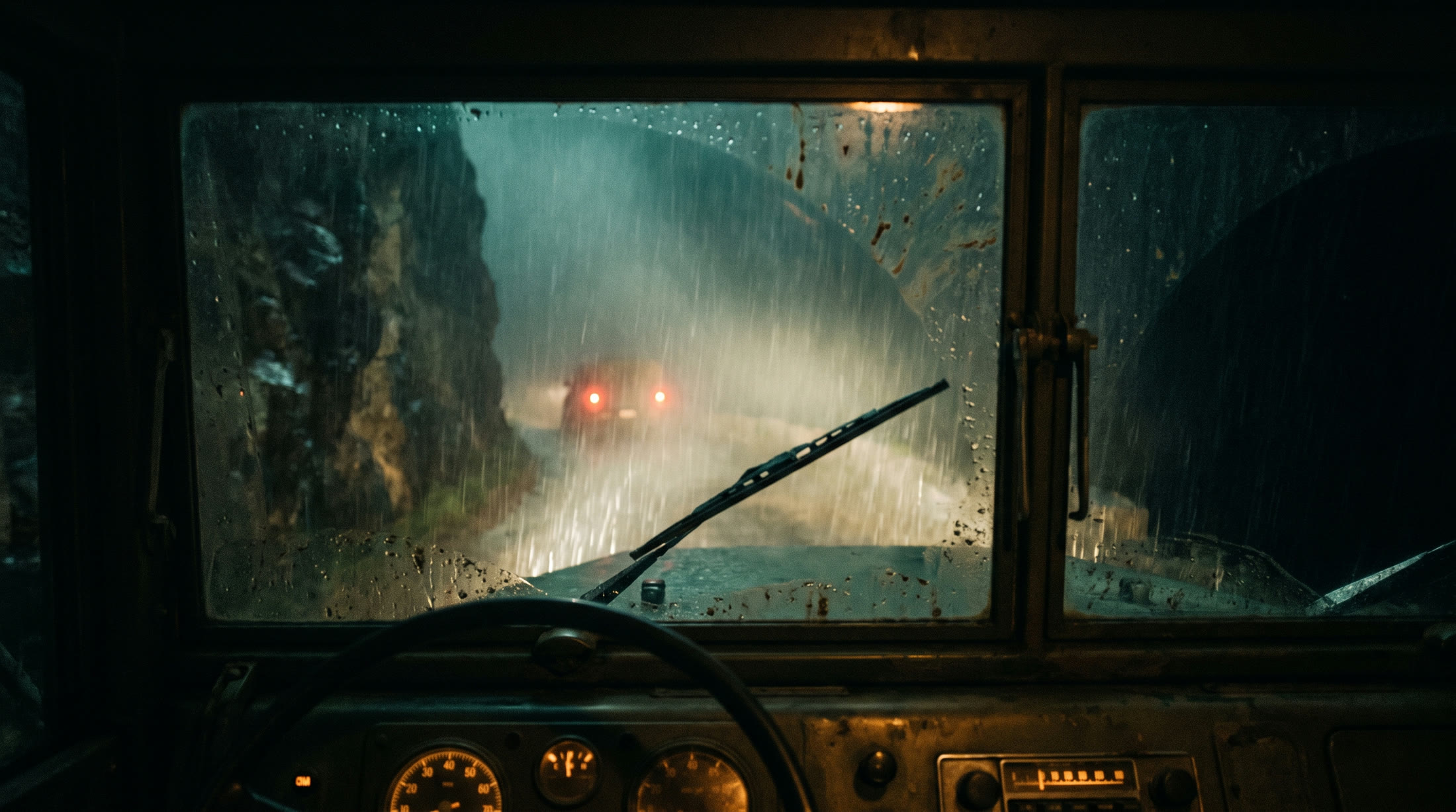 Convoy on a monsoon mountain road